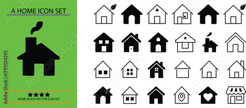Home black vector icon set on white background.