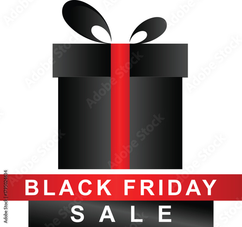 Striking Black Friday sale artwork showcasing a beautifully wrapped gift box with bold promotional elements and a festive retail atmosphere