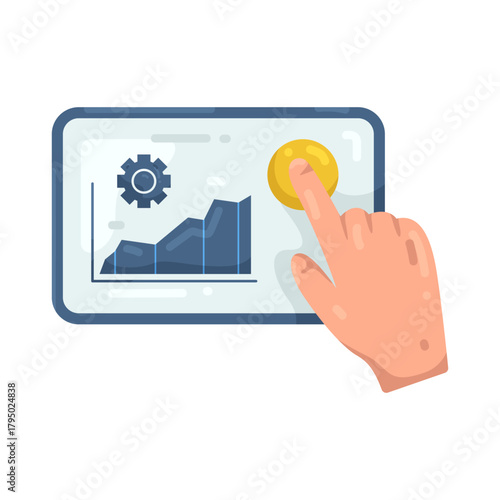 Illustration of Hand Touching Tablet with Chart