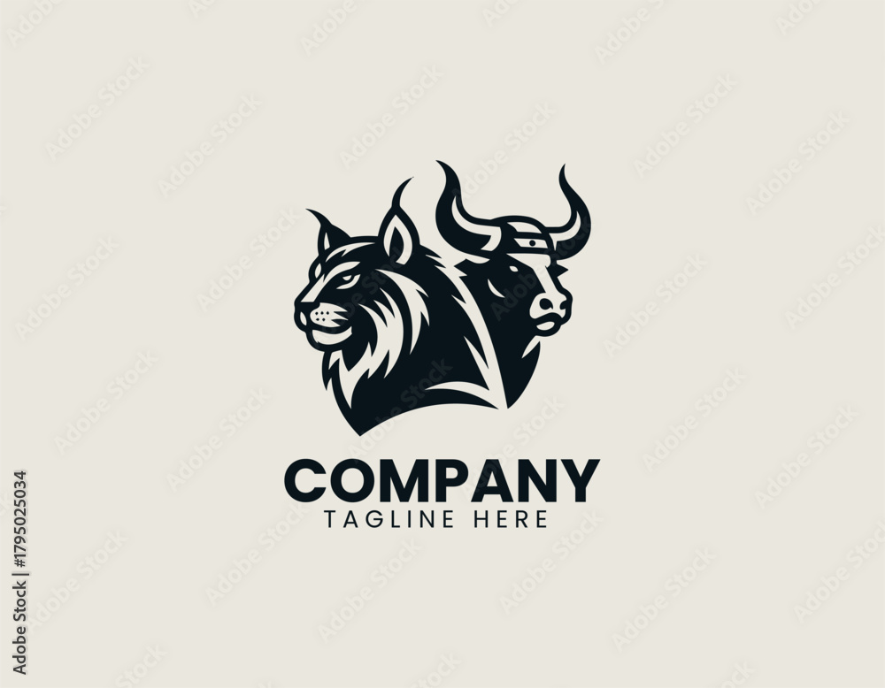 Fototapeta premium Lynx bull viking hybrid character stands proudly forming strong symbolic logo design artwork