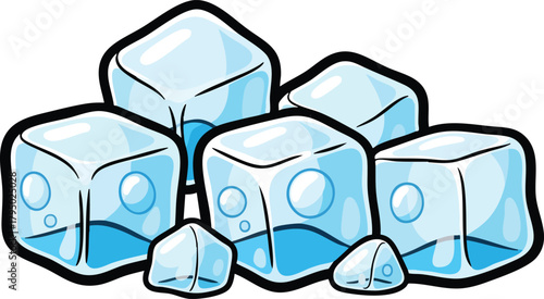Pile Of Blue Ice Cubes With Bubbles Inside Clear Transparent And Cold Refreshing Drink Ingredient On White Background