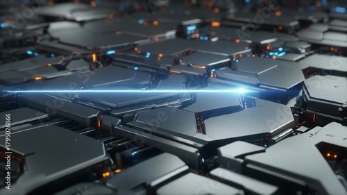 view of modular metallic surface with glowing internal elements