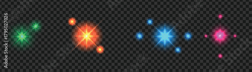 Vibrant, glowing light effects in multiple colors on a transparent background.