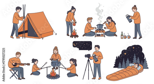 Orange Tent with Person Erecting it for Camping Adventure