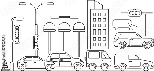 Urban Traffic Line Art Icons Minimal City Vehicle and Street Illustrations