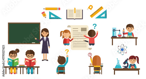 Professional Female Teacher in Formal Suit Pointing at Blackboard