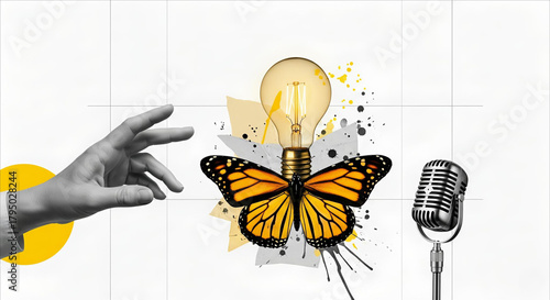 Butterfly lightbulb idea inspiration and creativity with microphone