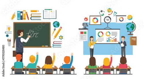 Teachers Presenting Lessons to Students in Classroom Setting, Education Concept.