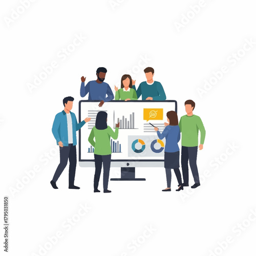 Team Analyzing Data on a Large Computer Screen.