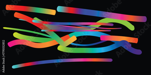 Abstract geometric composition with vibrant colors and text elements