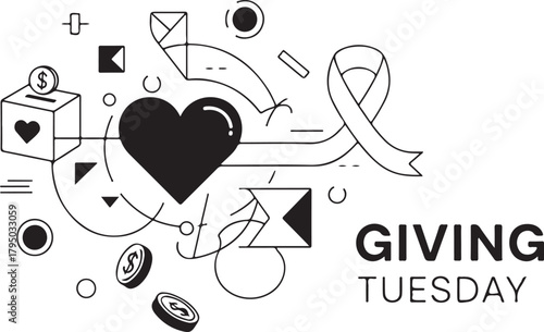 Giving Tuesday abstract illustration with donation box and heart charity fundraising