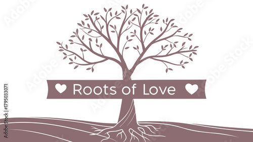 Minimal tree with “Roots of Love” caption