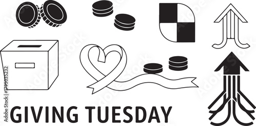 Giving Tuesday Donation Box Heart Ribbon Coins Arrows charity fundraising