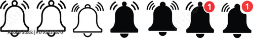 Notification bell icon set vector illustration. Notification bell icon set, alert icon for incoming inbox message, ringing bell and notification. Notification bell symbols in white background.