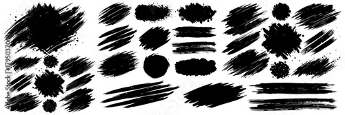Vector black paint texture pack, rough brush marks and ink strokes, modern minimal design