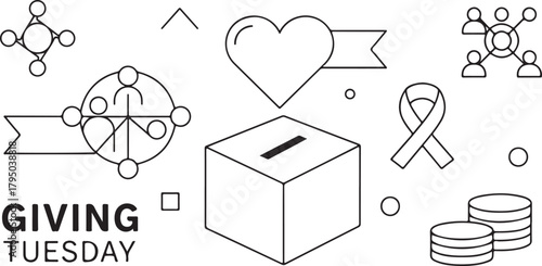 Giving Tuesday Donation Icons and Symbols Outline Art charity fundraising