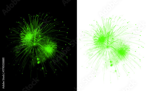 Green Fireworks Black White Background PNG | Green Light Burst Art | Green Abstract Fireworks