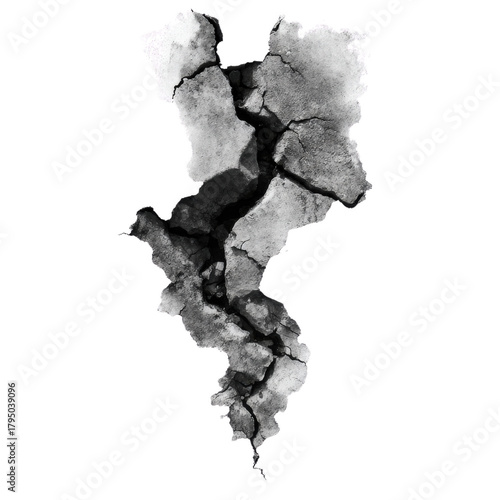 Fractured Texture: A monochrome image showcases the stark contrast of a fractured surface, highlighting the cracks and crevices that reveal both vulnerability and resilience.