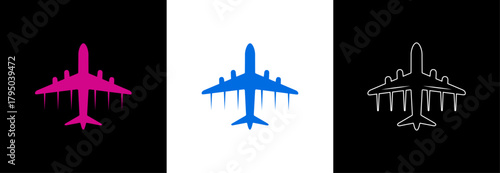Airplane set vector design. Flight plane icon illustration. Travel, transport concept illustration to use for tourism, summer holiday, business travel, holiday planning design projects. 