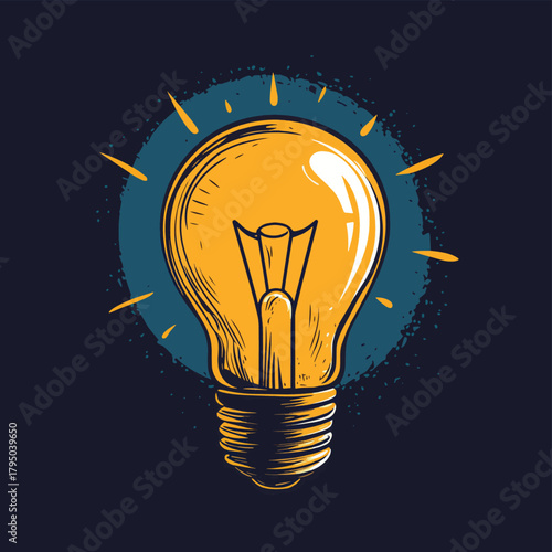 A burning light bulb signifying a new idea and creative thought   , vector style simple color