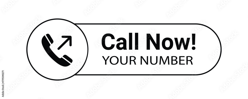 Fototapeta premium Clean call now button badge with phone icon and rounded shape.