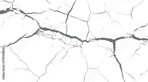 Abstract grey cracks on a white textured background resembling dry earth or cracked paint vector