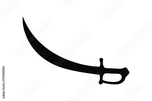 Minimal curved sword silhouette design with simple clean black shape.
