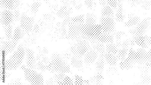 Abstract grey halftone dots pattern scattered on white background with varying density and size vector