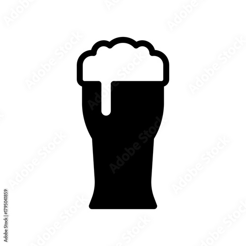 Stylized Black Beer Glass With Foam Head - Simple Silhouette for Bar, Party, or Draft Concept