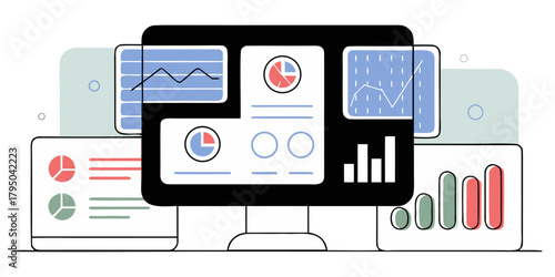 Big data analytics dashboard concept, holographic charts and graphs floating in dark room, neon tech glow.