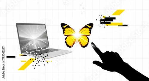 Digital transformation butterfly emerging from laptop