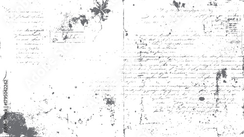 Aged handwritten document with faded ink and scattered ink blots on parchment paper texture antique