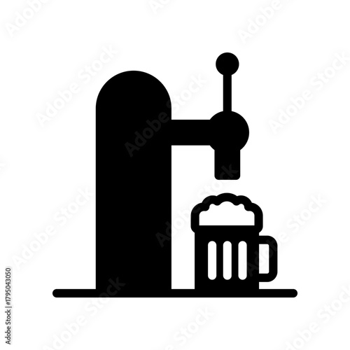 Beer Tap and Mug Over Bar Counter Illustration. Beer, Foam, Pub Scene