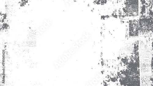 Distressed textured background with faded newspaper print and scattered dots grunge vintage