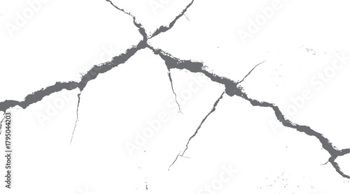 Gray abstract cracked surface texture with irregular lines and small dots on white background broken