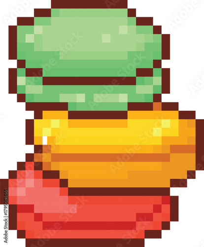 Pixel Art Macaron Stack Colorful Dessert