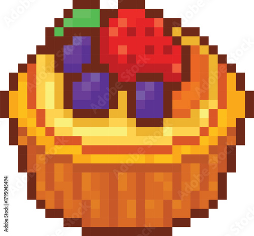 Pixel Art Fruit Tart Berry Dessert