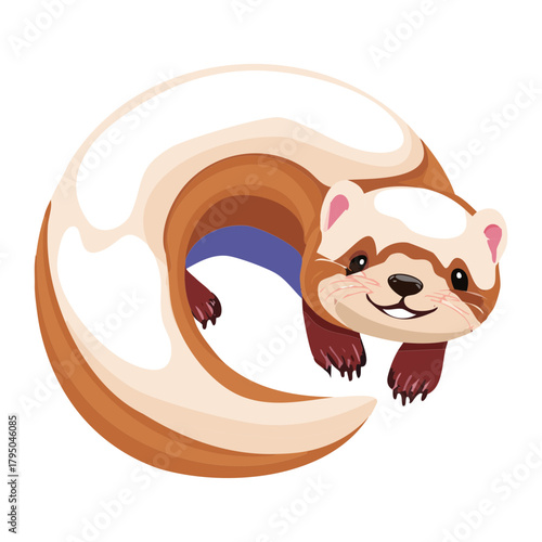 small Animal ferrets or weasels curled up together in a cute, playful ring formation illustration vector