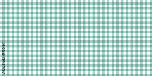 Aesthetic teal and white gingham checkered pattern background. Classic tablecloth textile design for retro, picnic, or rustic themes.