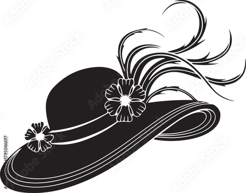 Elegant Floral Feather Hat Stylish Vintage Silhouette Clipart for Fashion Crafts