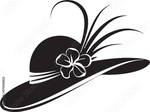 Elegant Floral Feather Hat Stylish Vintage Silhouette Clipart for Fashion Crafts