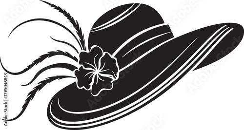 Elegant Floral Feather Hat Stylish Vintage Silhouette Clipart for Fashion Crafts