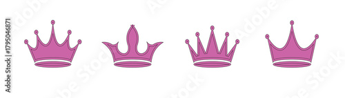 Crown icons displayed on white background, Royal themed golden crown collection Vector illustration.