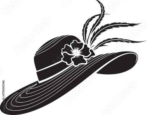 Elegant Floral Feather Hat Stylish Vintage Silhouette Clipart for Fashion Crafts