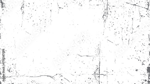 White background with scattered grey speckles and linear scratches creating a distressed texture effect