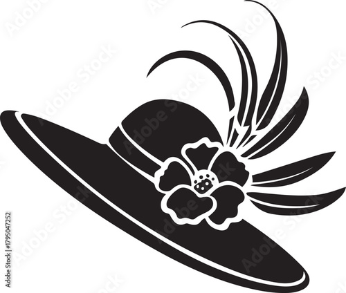 Elegant Floral Feather Hat Stylish Vintage Silhouette Clipart for Fashion Crafts