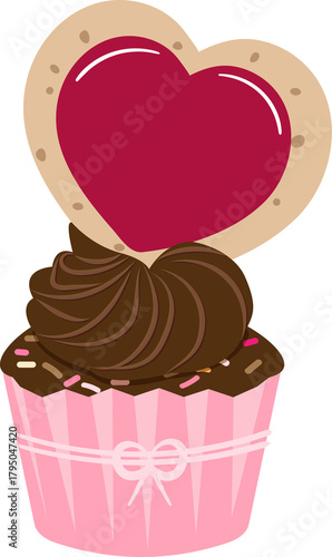 Heart Cookie on Chocolate Cupcake Illustration
