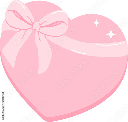 Pink Heart Box and ribbon bow Illustration