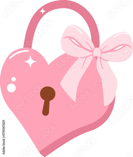 Heart Padlock, key with ribbon bow Illustration