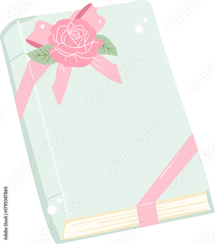 Book with Pink Rose and ribbon Illustration